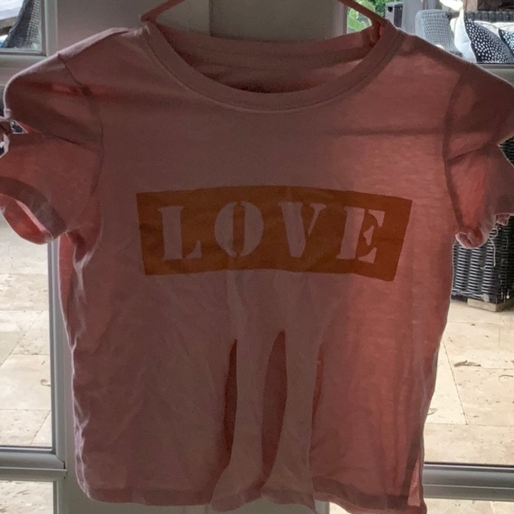 JUSTICE love shirt /w three slits on the tummy and one slit on each shoulder